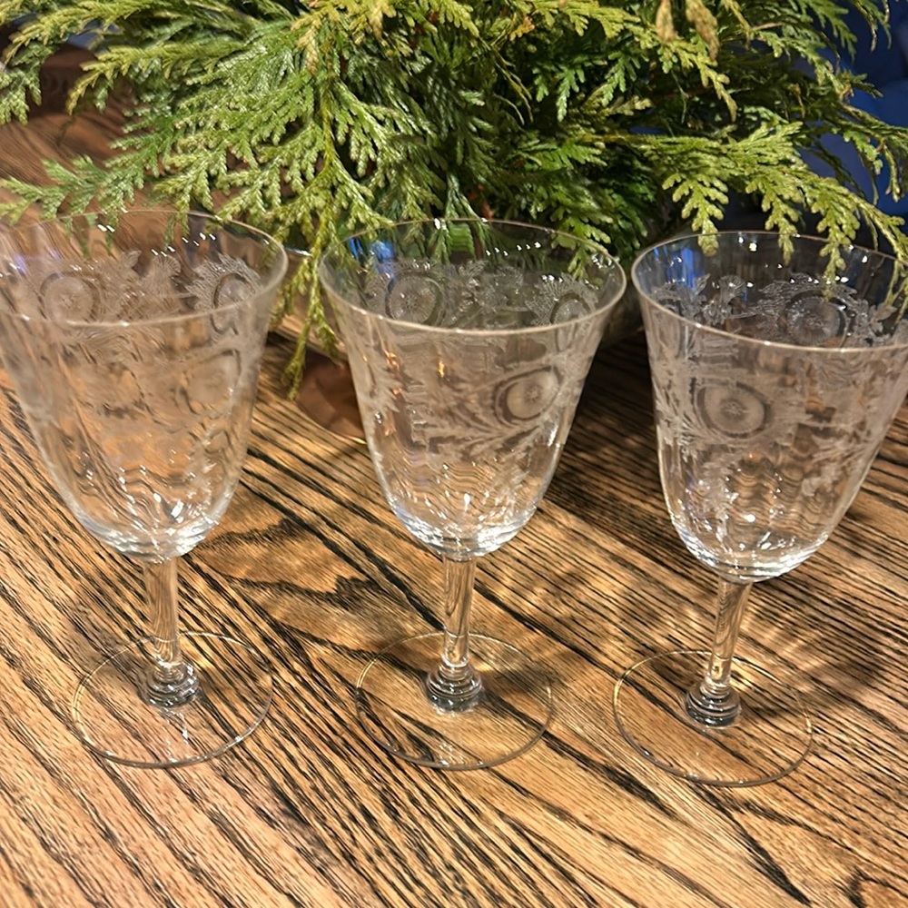 3 etched glass depression glass glasses